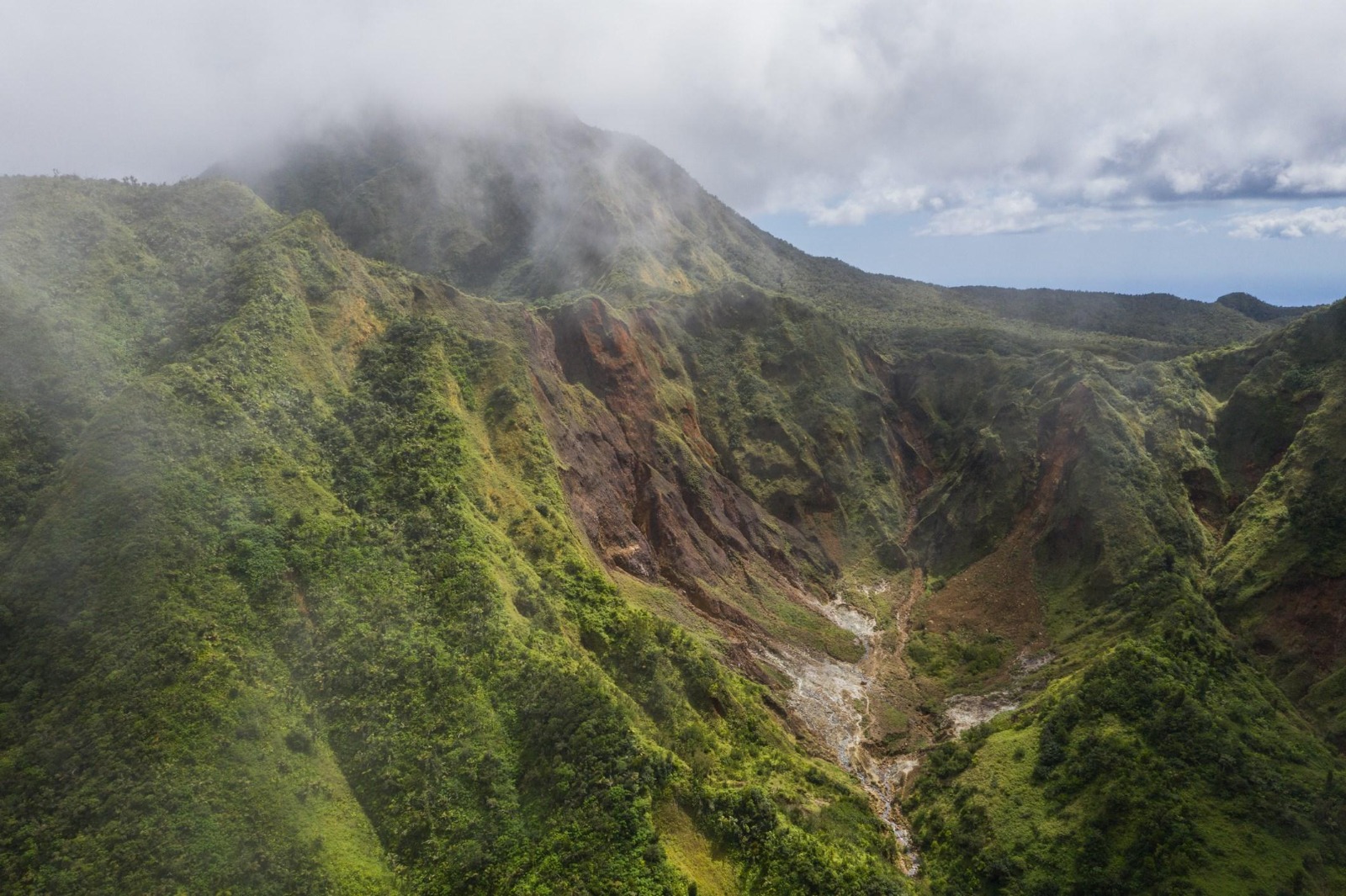Aerial view of the Valley of Desolation in its volcanic crater