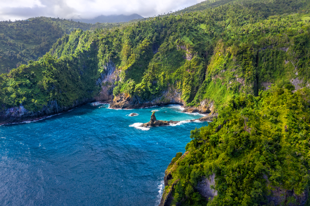 Secluded cove on Dominica's rugged coastline